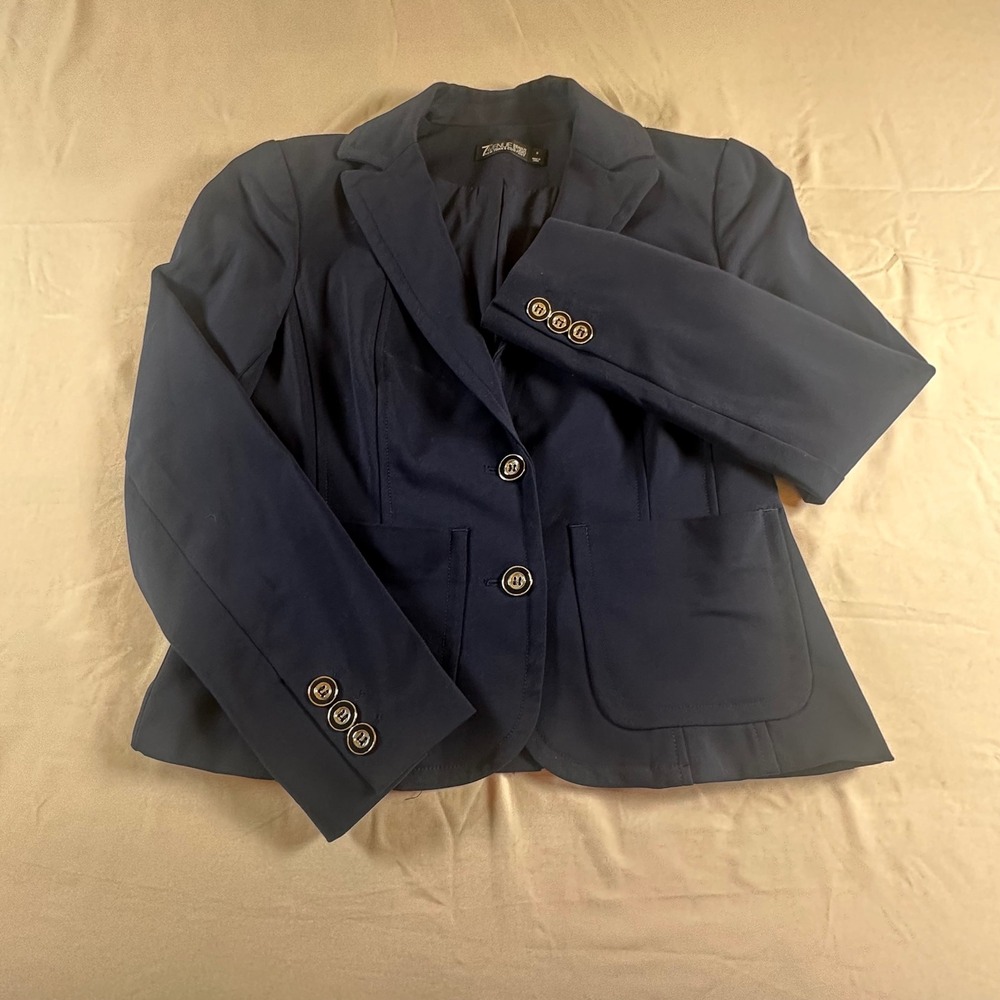 7th Avenue New York & Company Navy Blue 2-Button Stretch Blazer Jacket Size 8